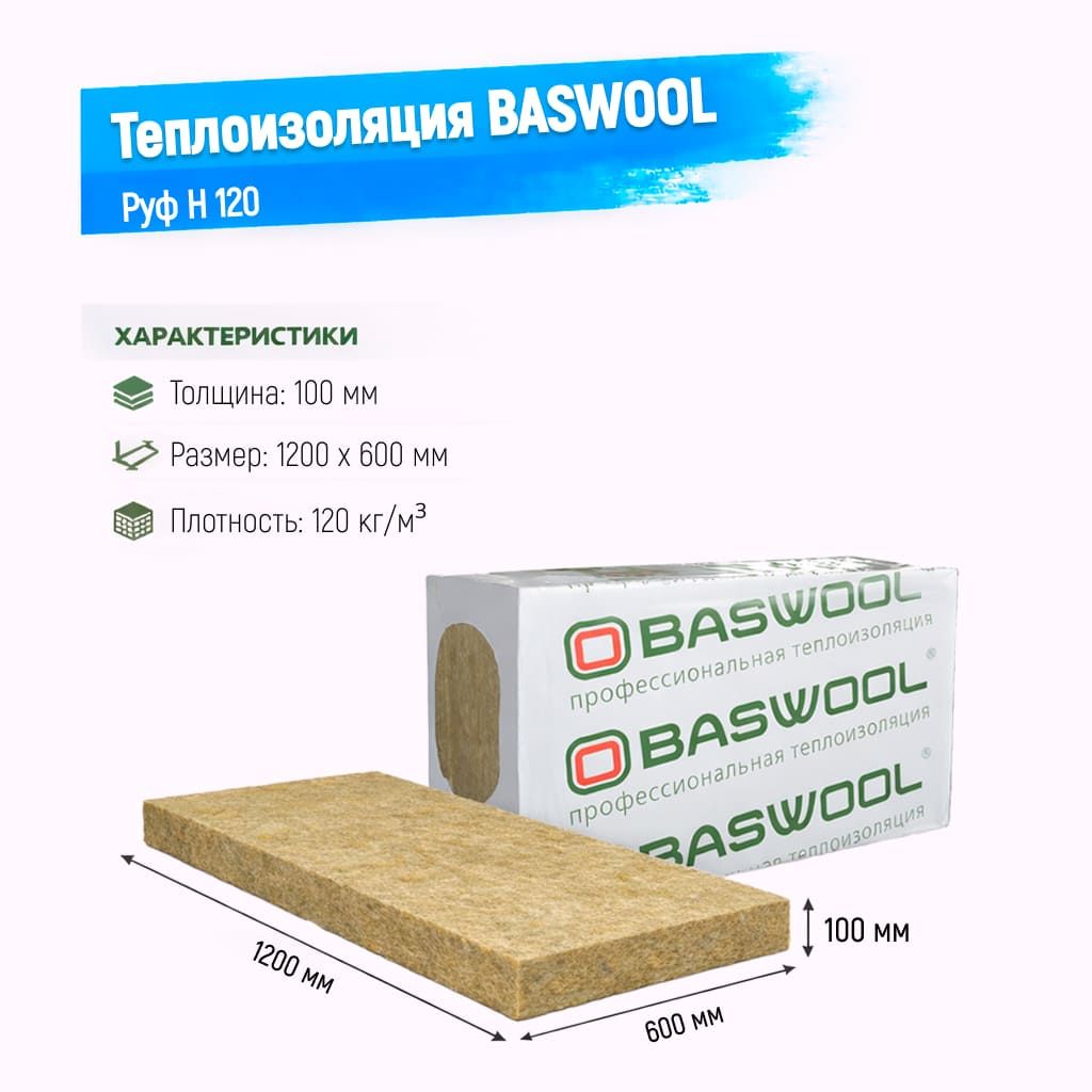 Утеплитель BASWOOL Руф Н 120 базальтовая плита 1200х600х100мм
