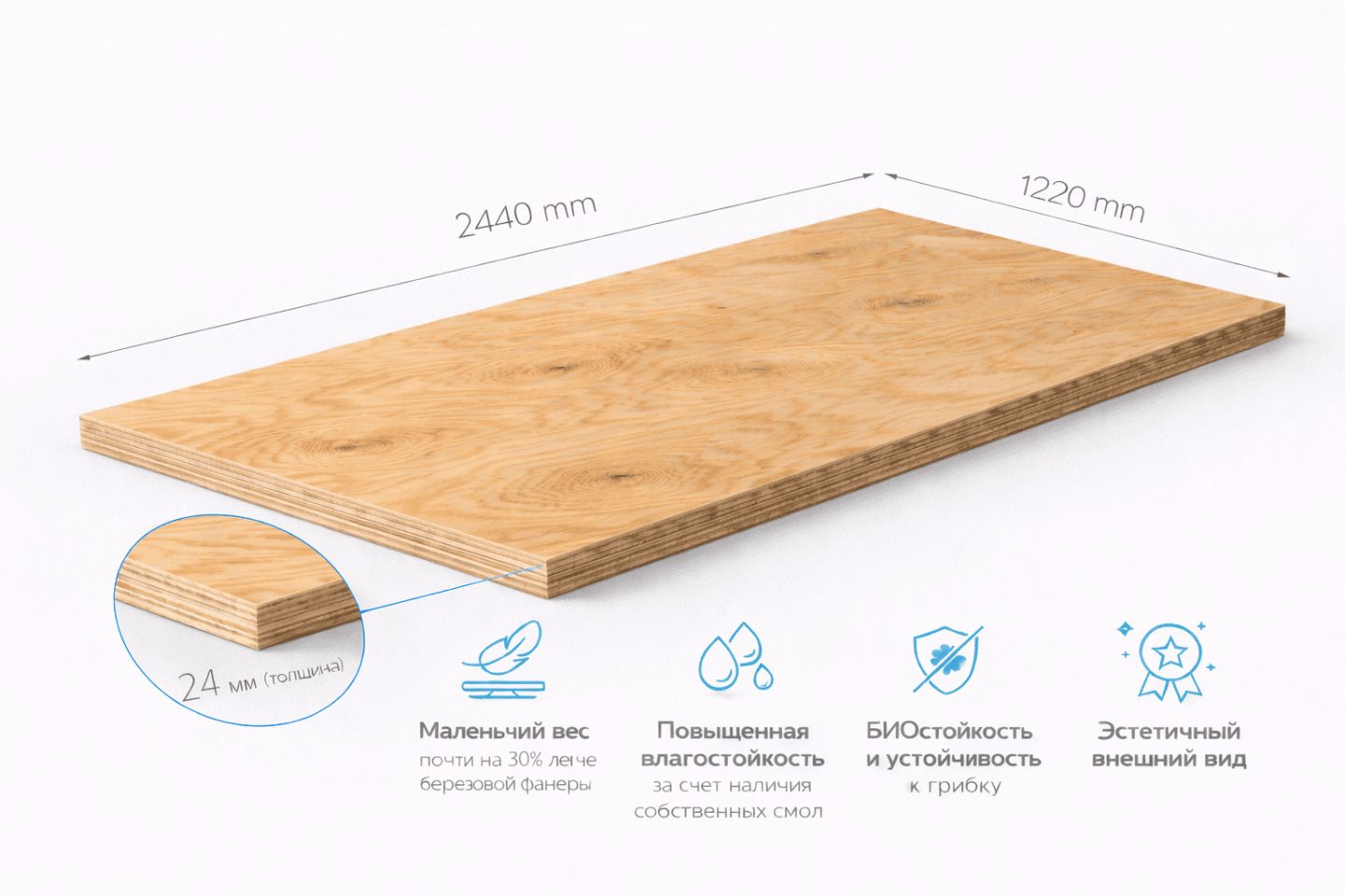 Фанера ФСФ 24мм 2440х1220 мм сорт 3/3 нешлифованная хвойная влагостойкая